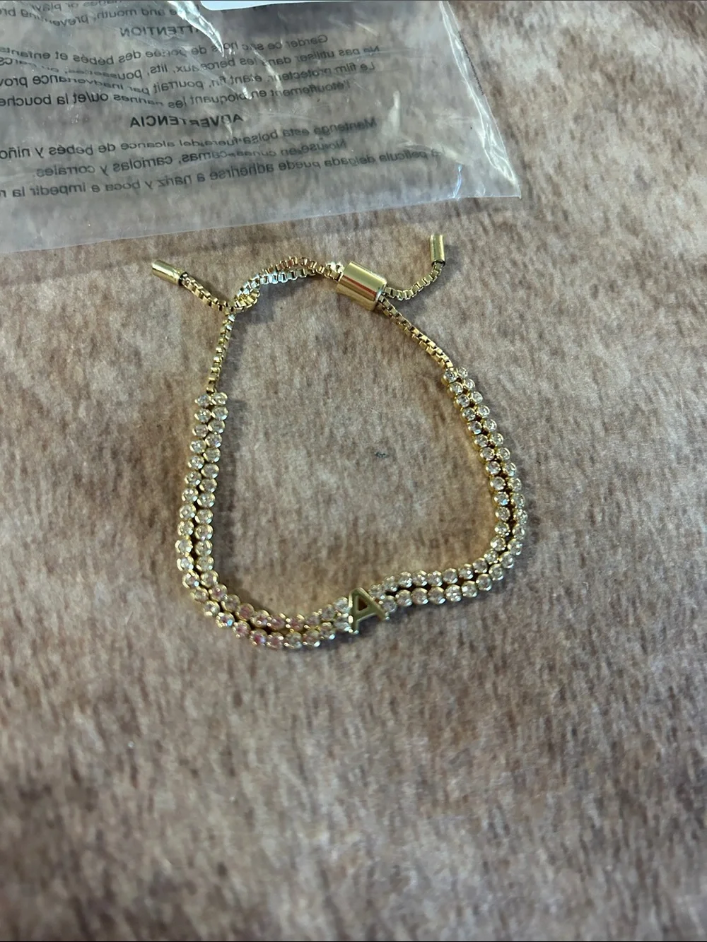 BaubleBar Gold Crystal Initial A Adjustable Slider Bracelet